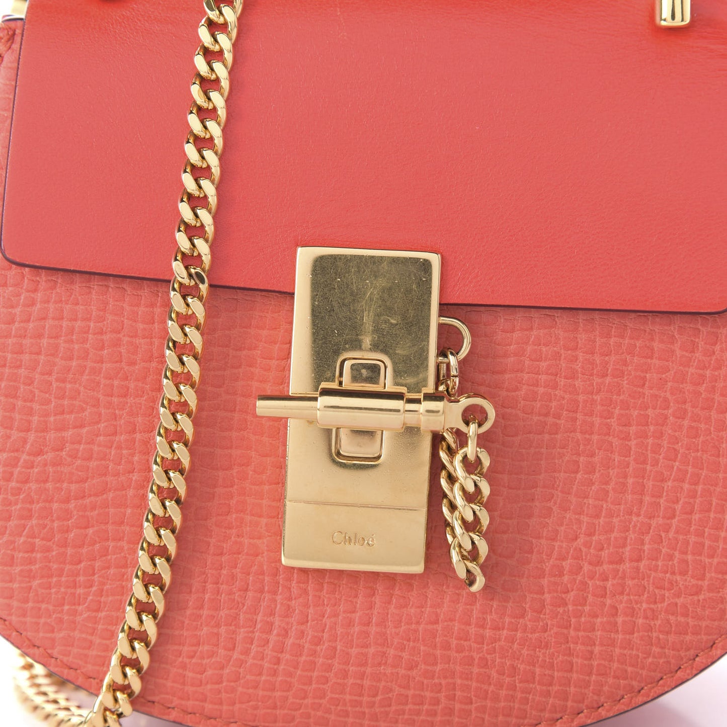 Grained Calfskin Lambskin Nano Drew Shoulder Bag Coral Pop