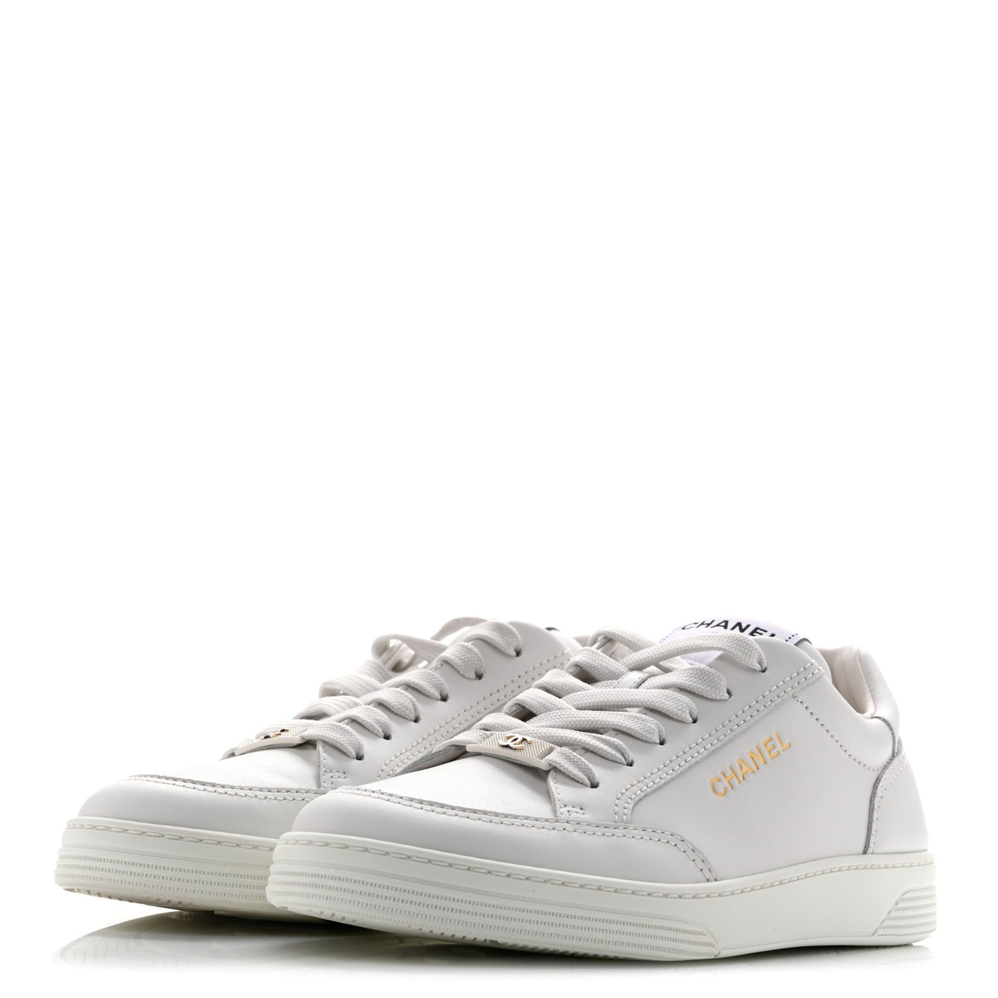 Calfskin Womens CC Logo Sneakers 39 White