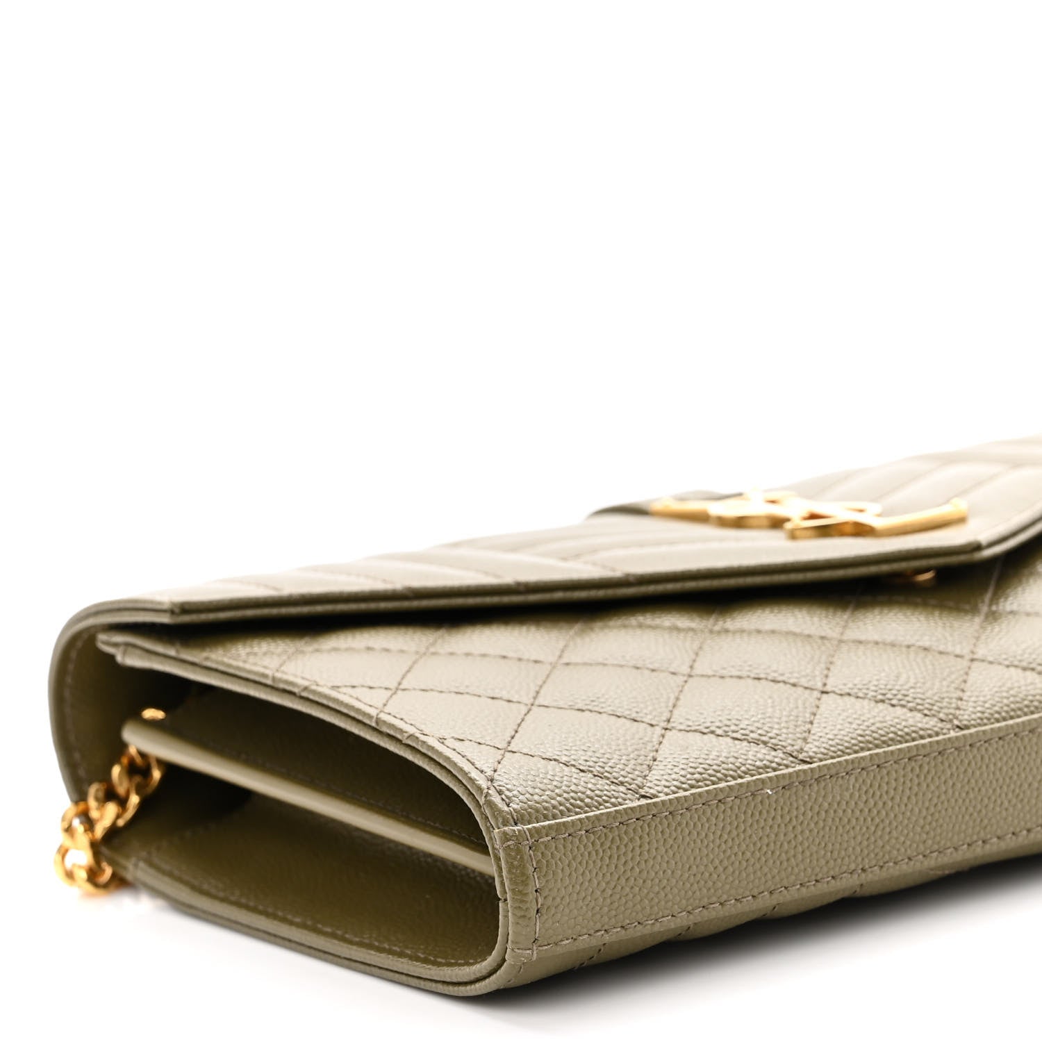 Saint Laurent Grain De Poudre Mixed Matelasse Triquilt Monogram Chain Wallet Kaki 8 of 9