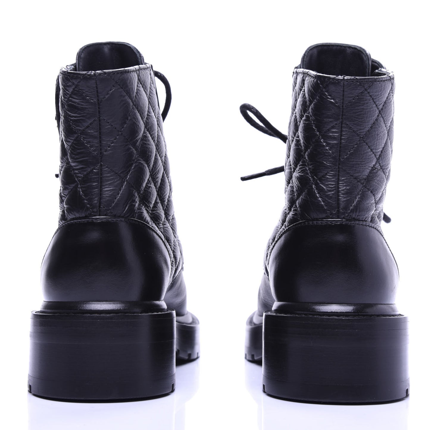 Shiny Goatskin Calfskin Quilted Lace Up Combat Boots 35.5 Black