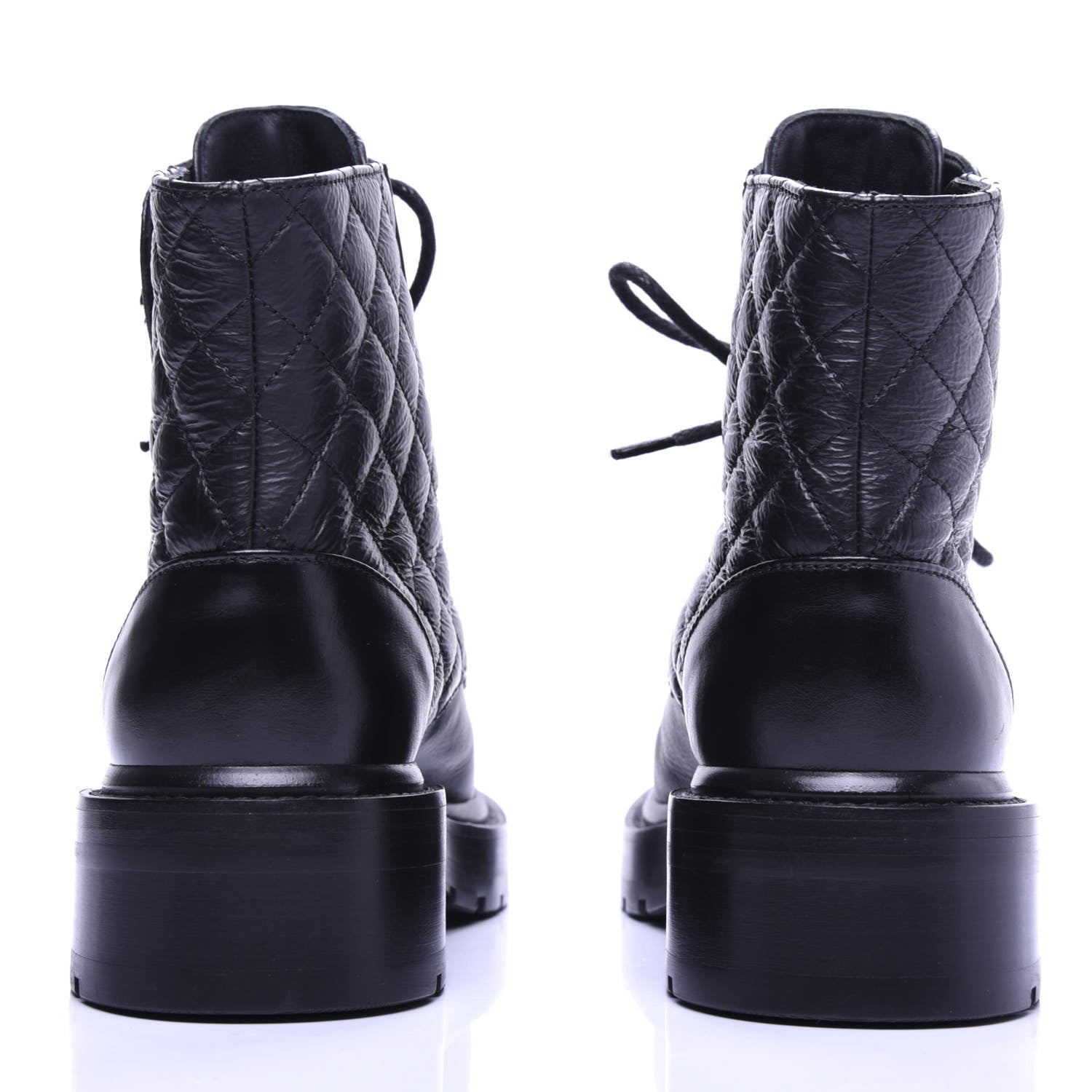 Chanel Shiny Goatskin Calfskin Quilted Lace Up Combat Boots 35.5 Black 6 of 10