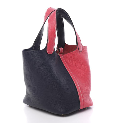 Hermes Taurillon Clemence Casaque Picotin Lock 18 PM Rose Extreme Bleu Nuit 2 of 10