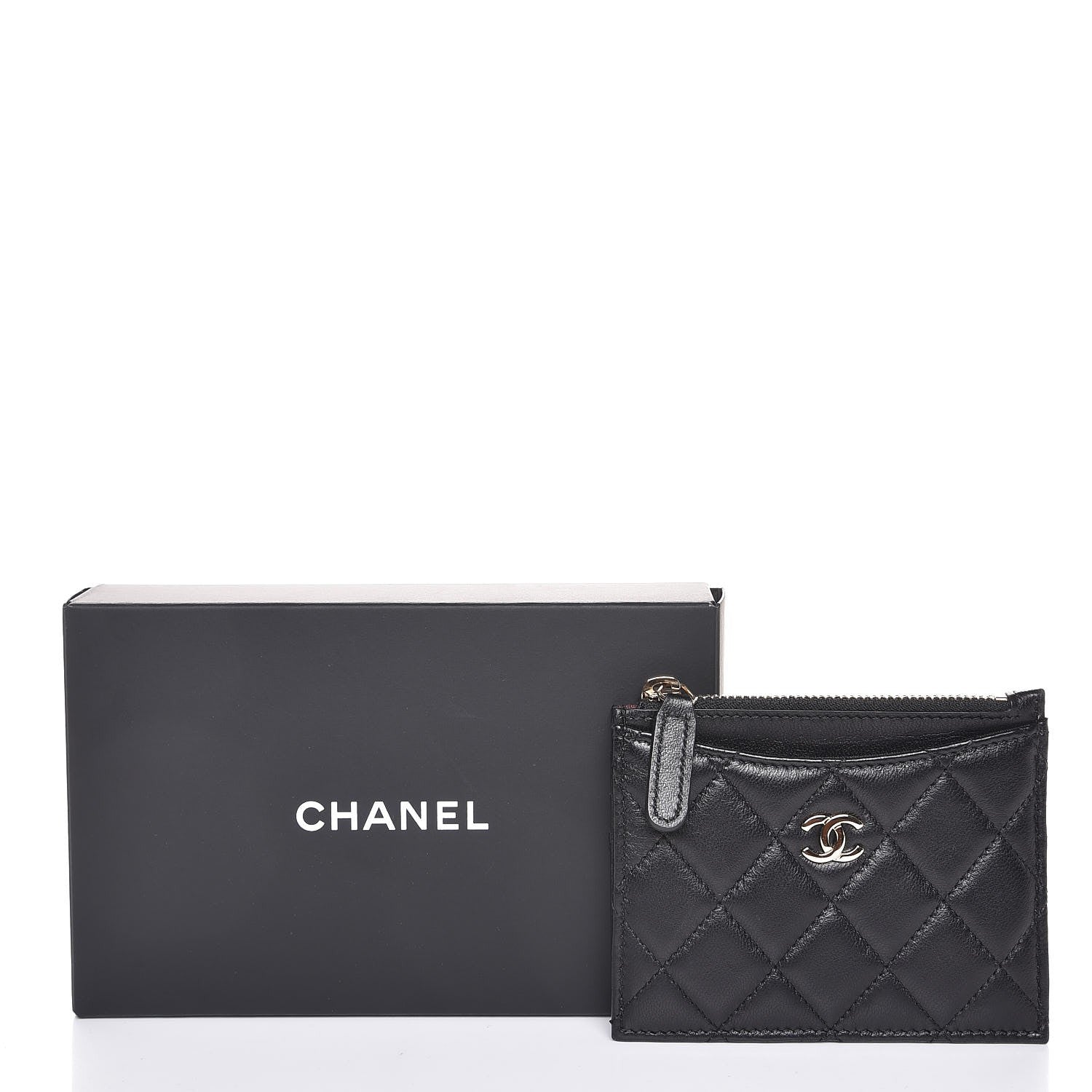 Chanel Lambskin Quilted Zip Card Holder Black 8 of 16