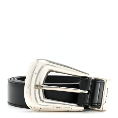 Saint Laurent Brushed Calfskin Folk Buckle Belt 95 38 Black 1 of 7