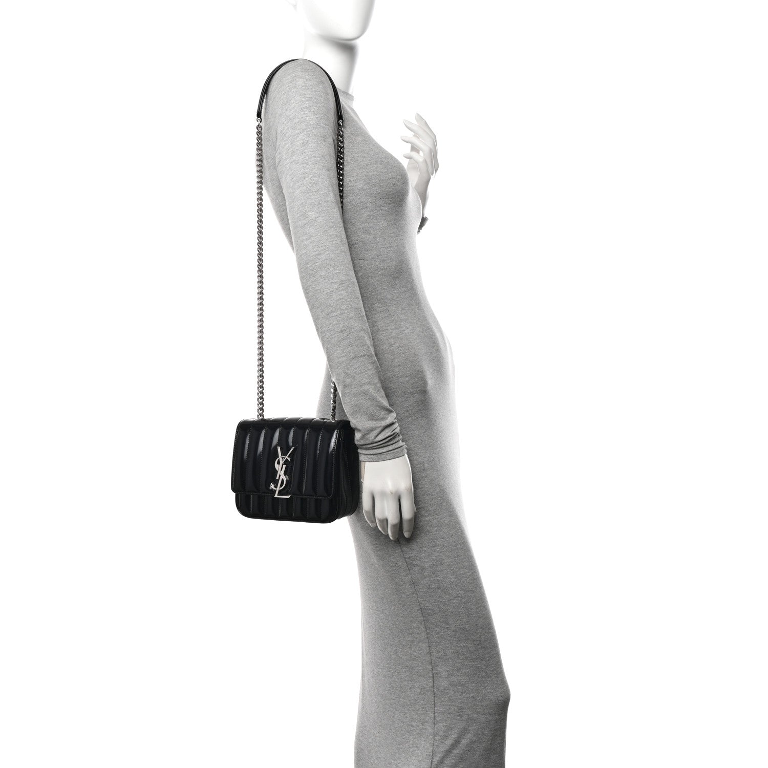Saint Laurent Patent Calfskin Matelasse Monogram Small Vicky Chain Bag Black 2 of 11