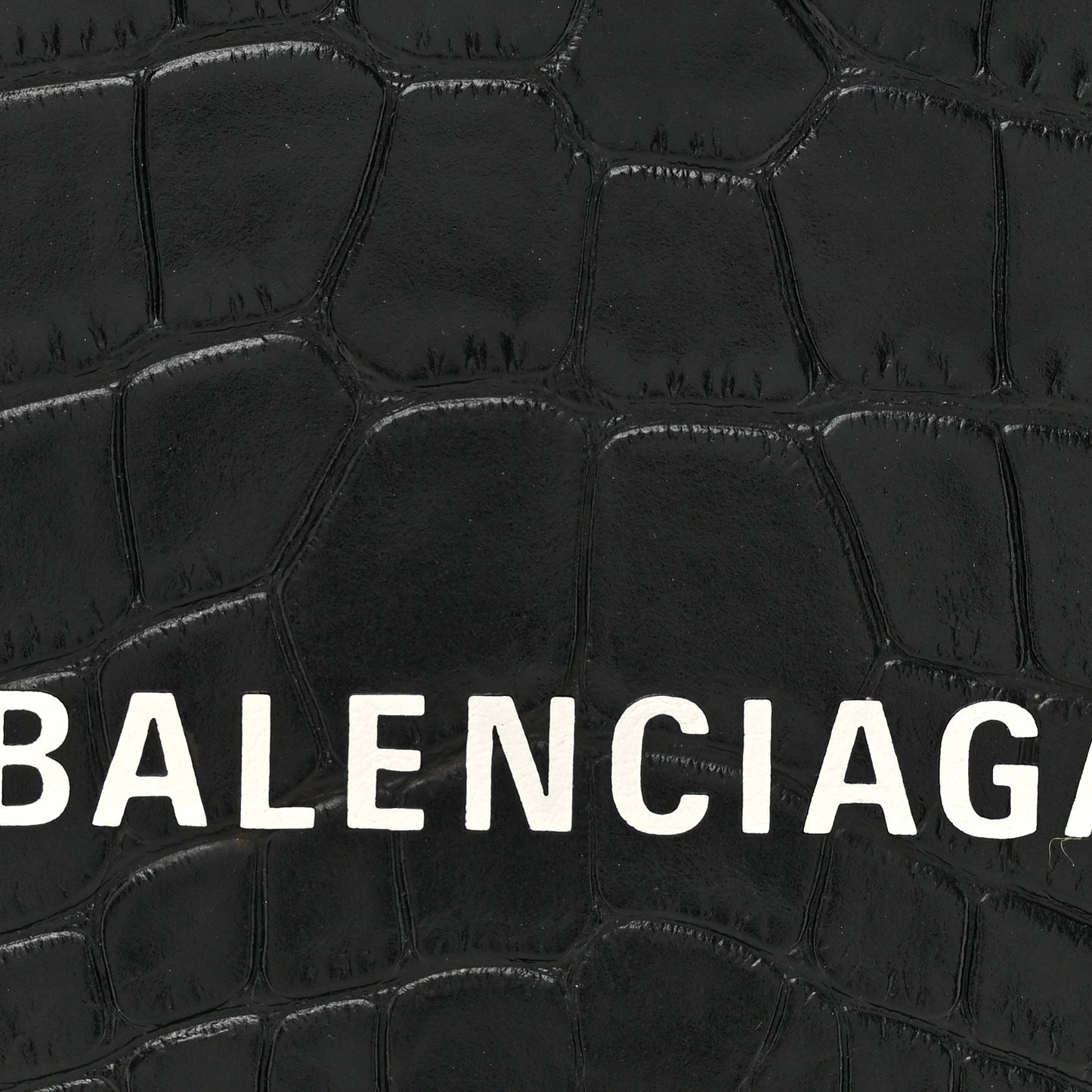 Calfskin Crocodile Embossed Logo Shopping Phone Holder Bag Black