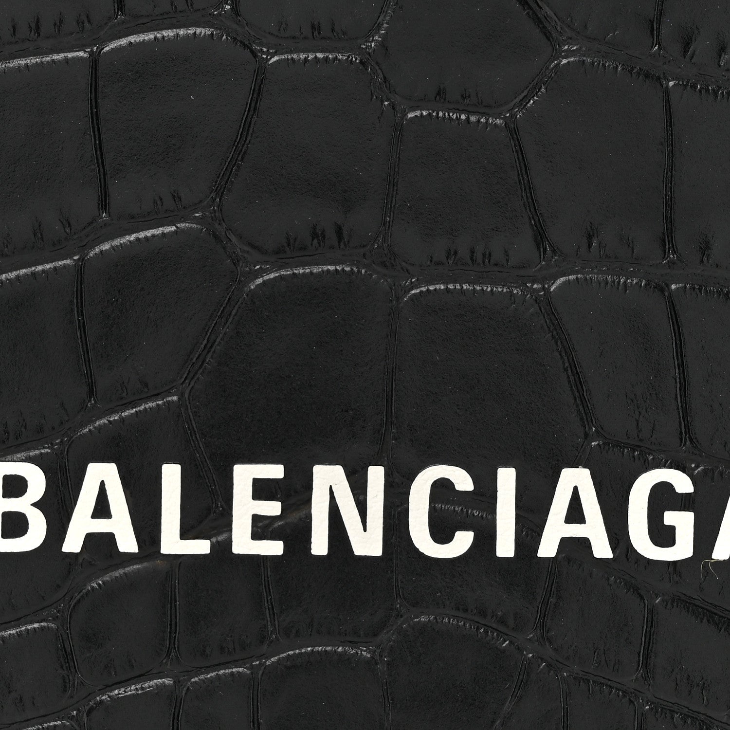 Balenciaga Calfskin Crocodile Embossed Logo Shopping Phone Holder Bag Black 8 of 10