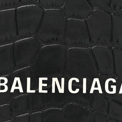 Balenciaga Calfskin Crocodile Embossed Logo Shopping Phone Holder Bag Black 8 of 10