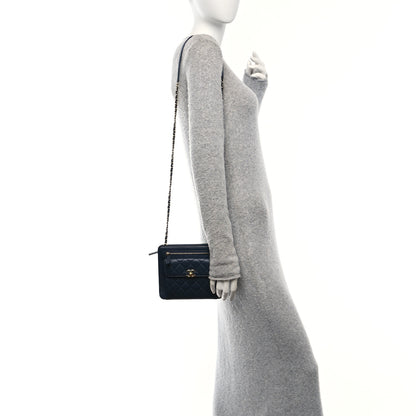 Chanel Lambskin Quilted Square Front Pocket Clutch With Chain Navy Blue 2 of 14