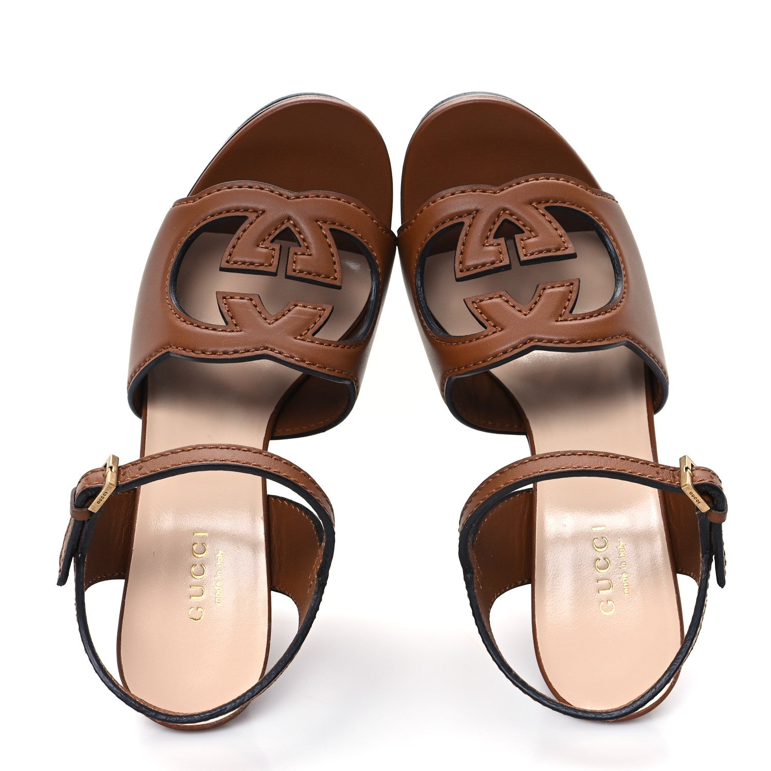 Gucci Cosmos Softy Calfskin Wooden Interlocking G Cut-Out 30/120mm Platform Sandals 36 Cuir 2 of 9
