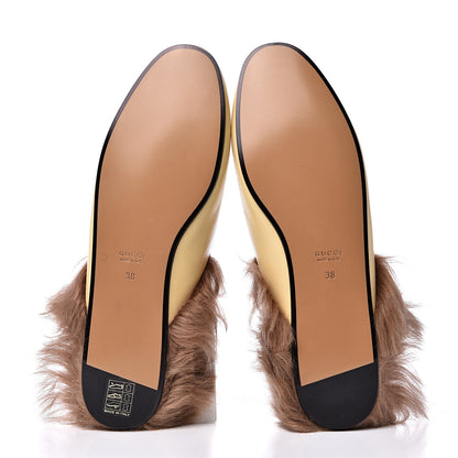 Gucci Malaga Kid Fur Womens Princetown Slippers 38 Burro 5 of 7