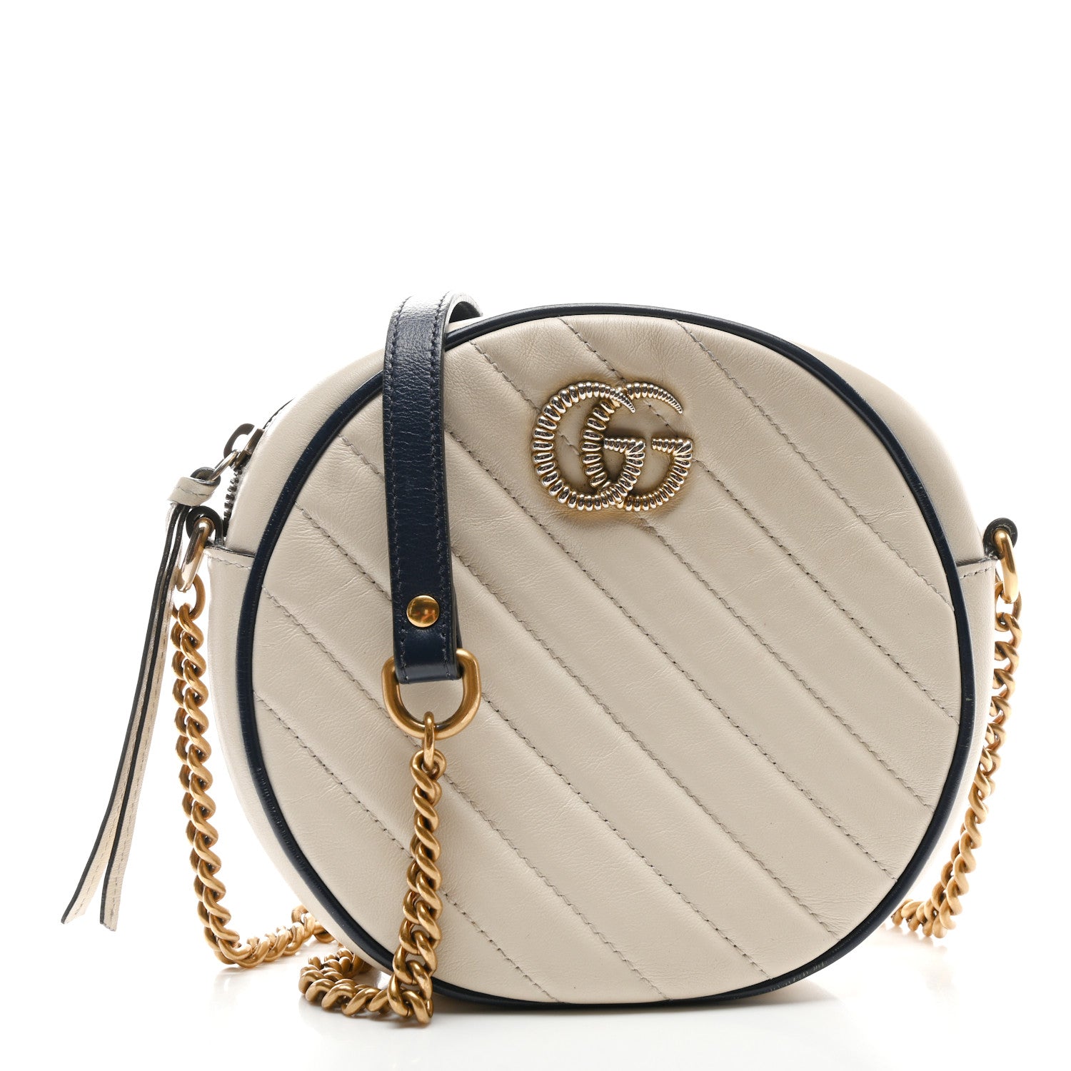 Gucci Azalea Calfskin Matelasse Diagonal Mini Torchon GG Marmont Round Shoulder Bag Mystic White Blue Agata 1 of 11