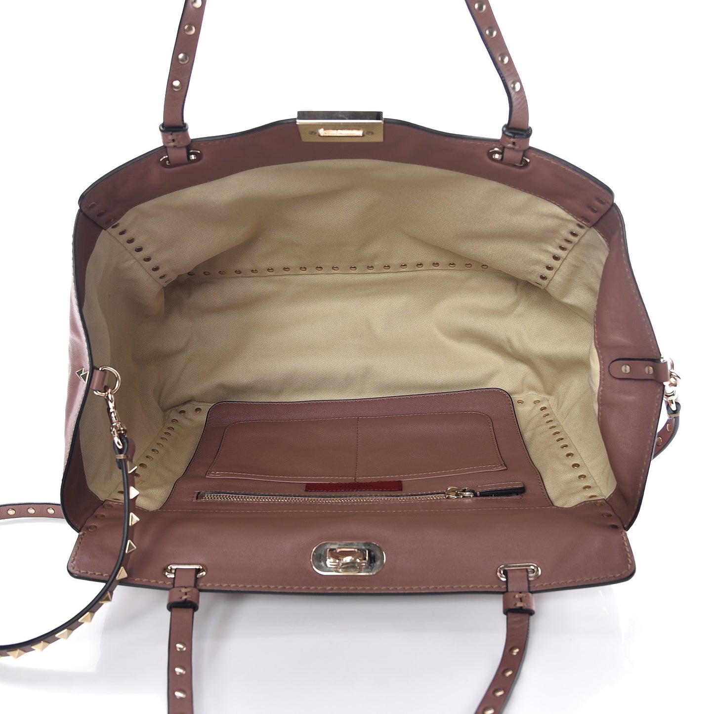 Vitello Medium Rockstud Tote Brownish
