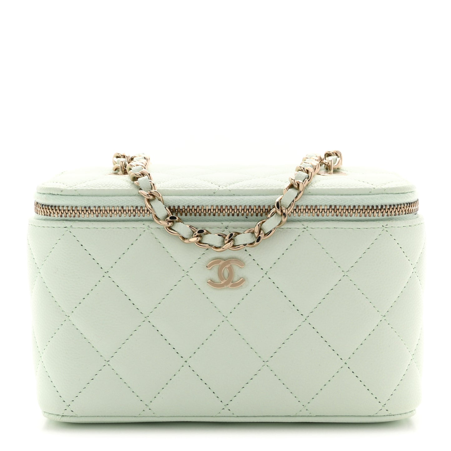Caviar Quilted Small Vanity Case With Chain Light Green