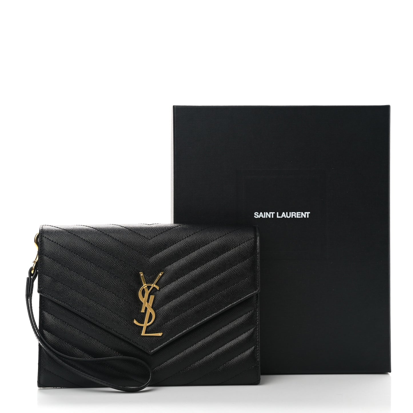 Grain De Poudre Matelasse Chevron Monogram Envelope Clutch Black