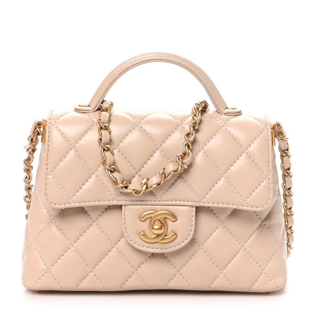 Chanel Lambskin Quilted Small Flap Top Handle Bag Beige 1 of 11