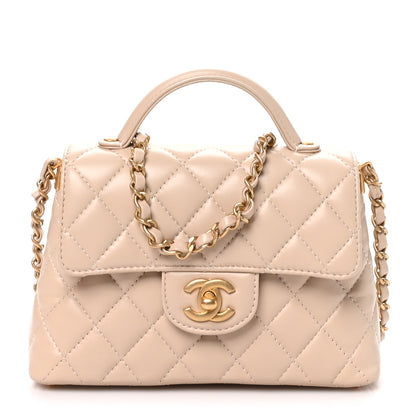 Chanel Lambskin Quilted Small Flap Top Handle Bag Beige 1 of 11
