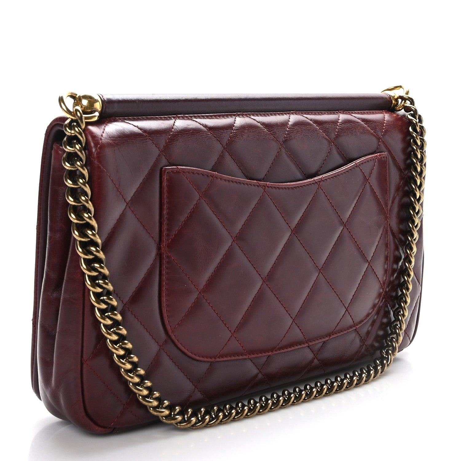 Chanel Calfskin Quilted Gold Bar Flap Burgundy 4 of 10