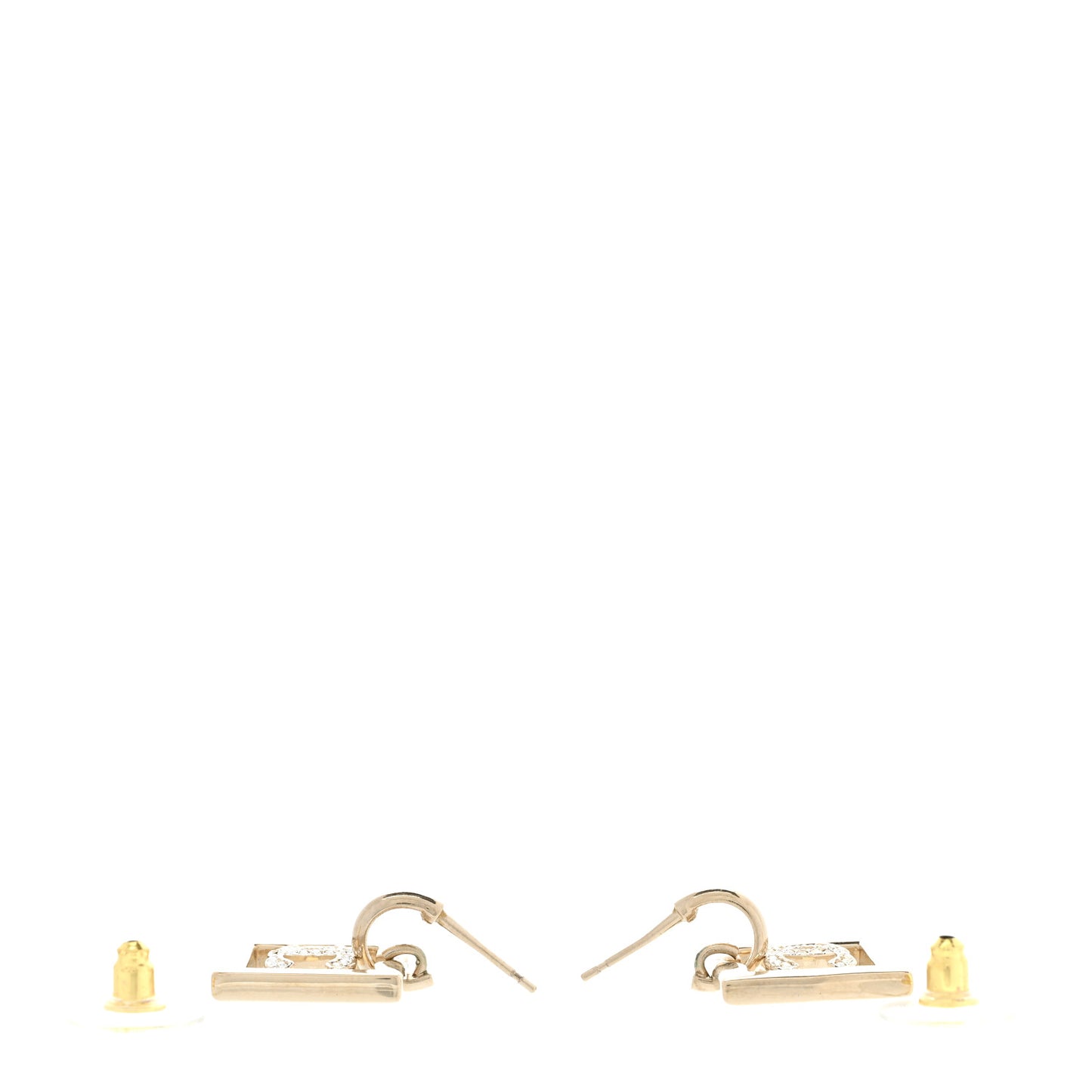 Metal Crystal Square CC Dangle Earrings Gold