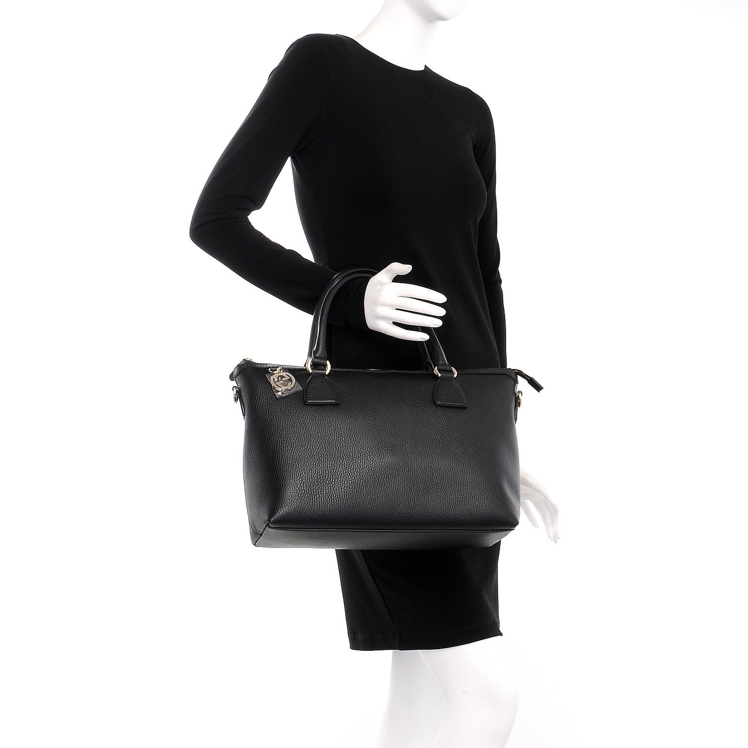 Gucci Dollar Calfskin GG Charm Satchel Black 3 of 8
