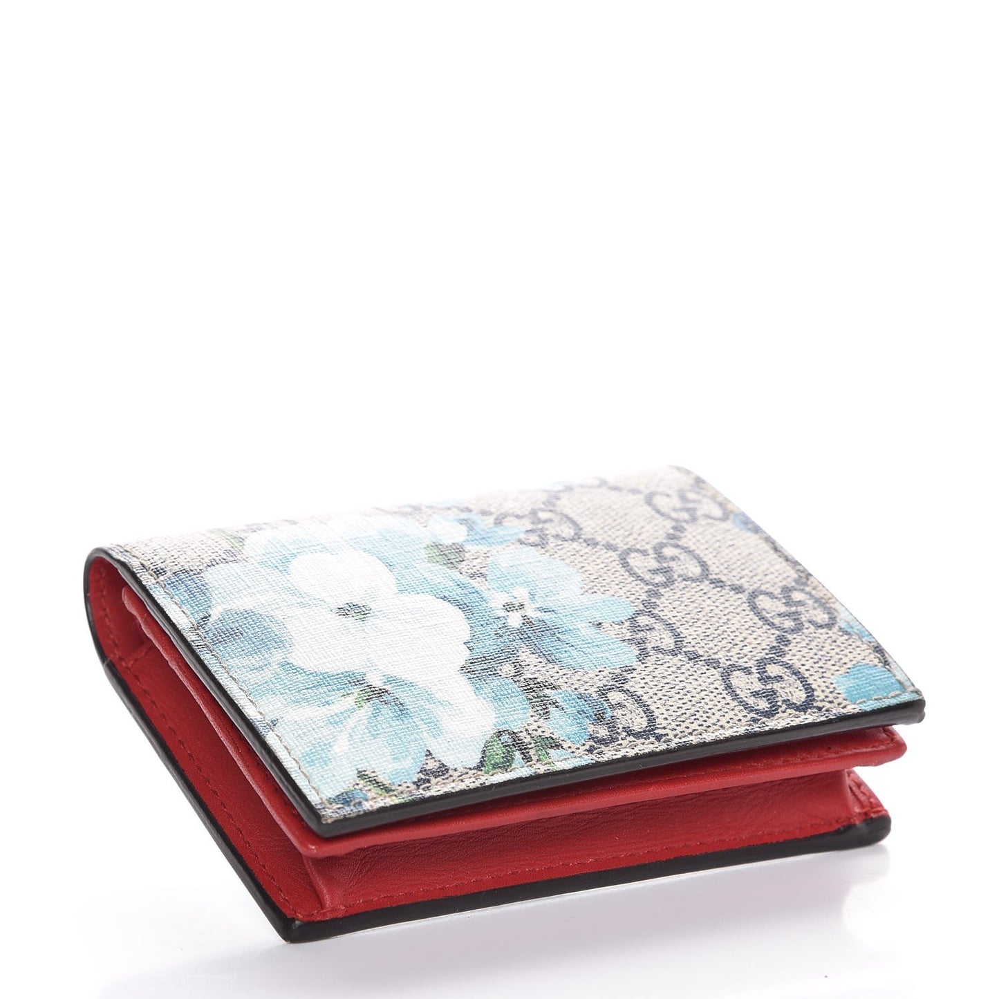 GG Supreme Monogram Blooms Card Case Beige Blue Navy Hibiscus Red