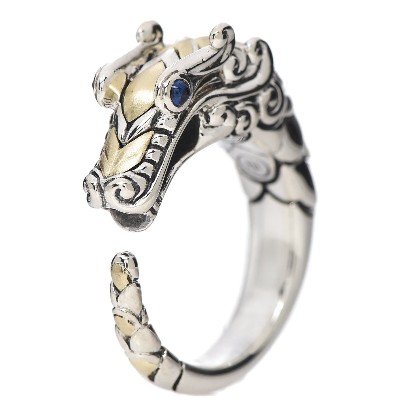 Sterling Silver 18K Yellow Gold Sapphire Naga Dragon Head Ring 54 7
