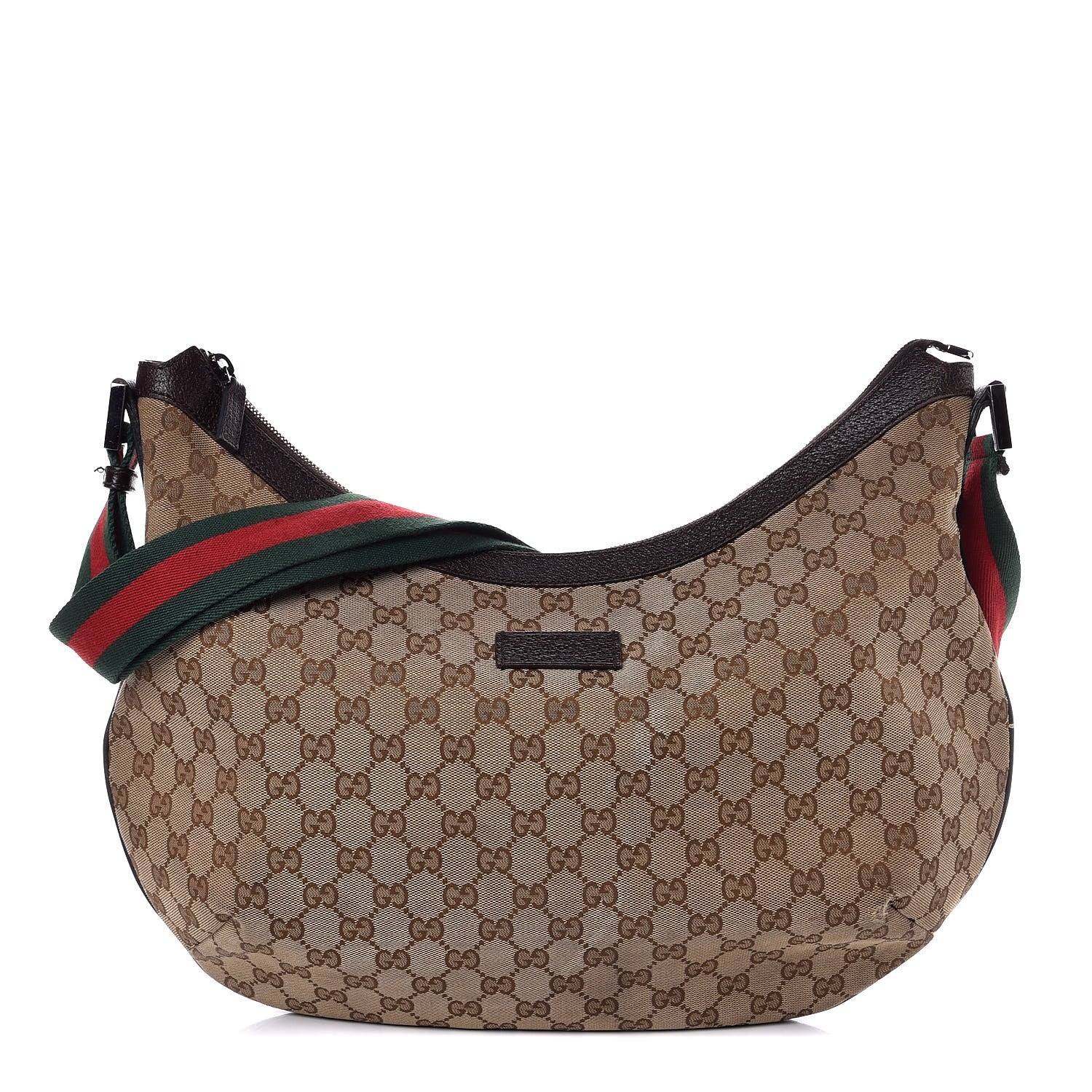 Gucci Monogram Web Medium Half Moon Hobo Dark Brown 1 of 11