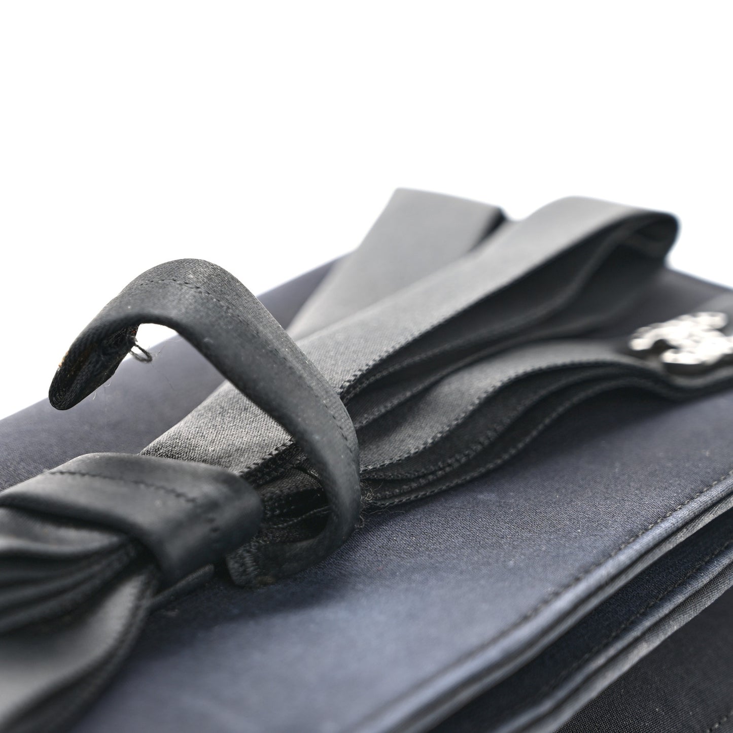 Satin Ribbon Bow Clutch Black