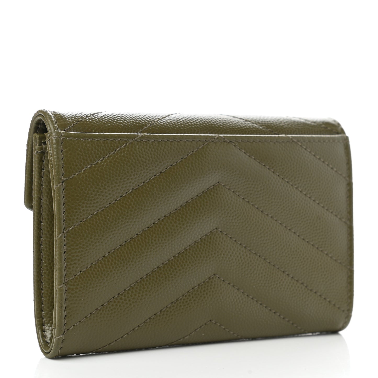 Grain De Poudre Matelasse Chevron Small Monogram Envelope Wallet Vert Kaki