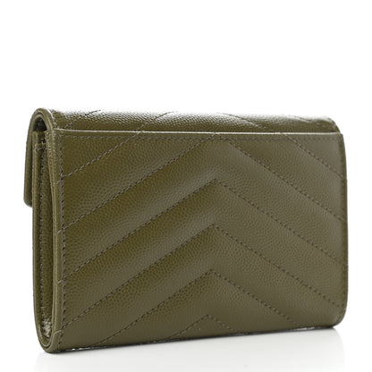 Saint Laurent Grain De Poudre Matelasse Chevron Small Monogram Envelope Wallet Vert Kaki 3 of 7