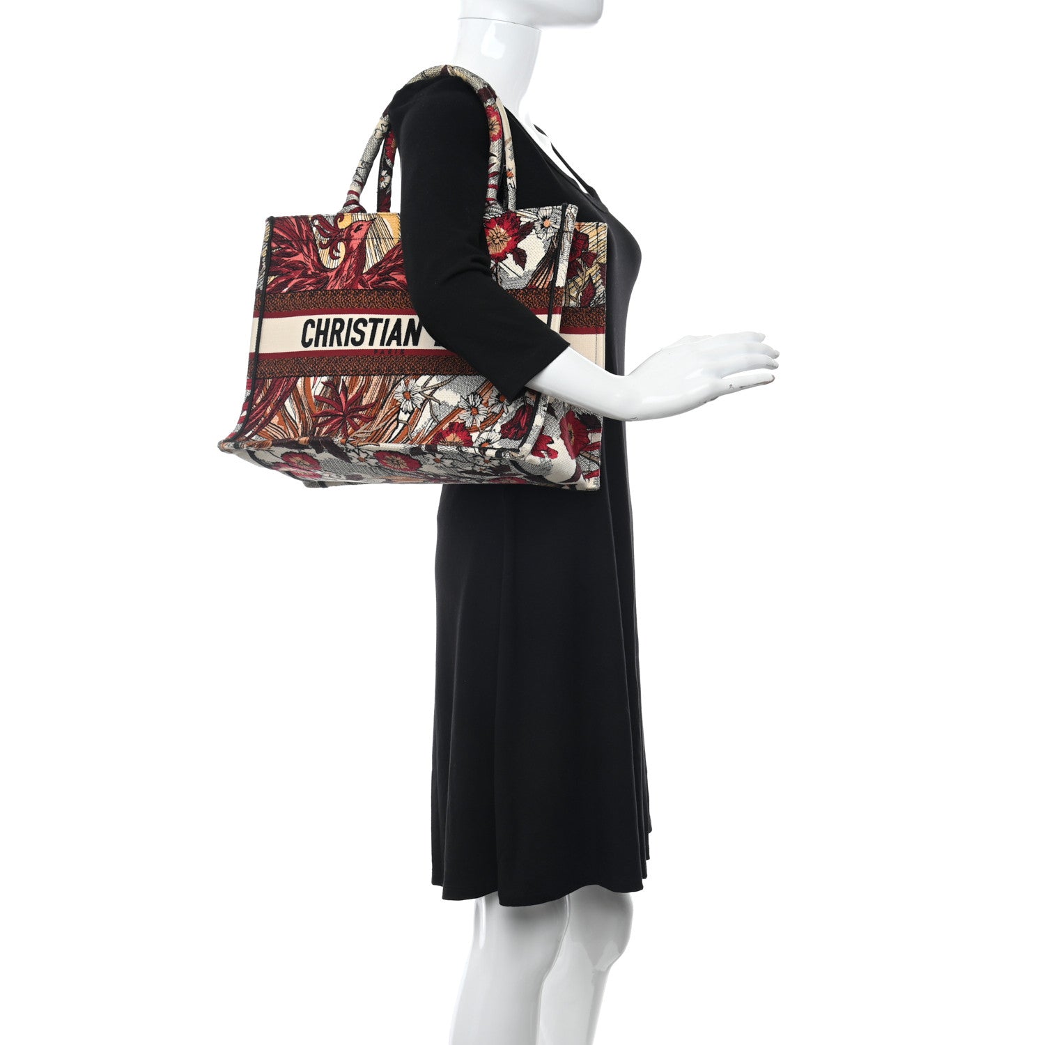 Christian Dior Canvas Embroidered Phoenix Medium Book Tote Red Multicolor 2 of 14