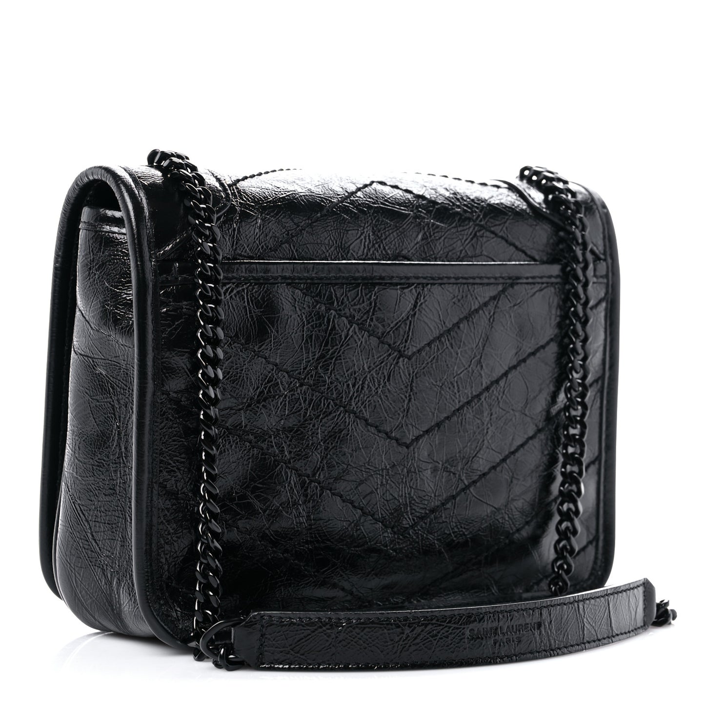 Crinkled Calfskin Matelasse Monogram Niki Chain Wallet Black
