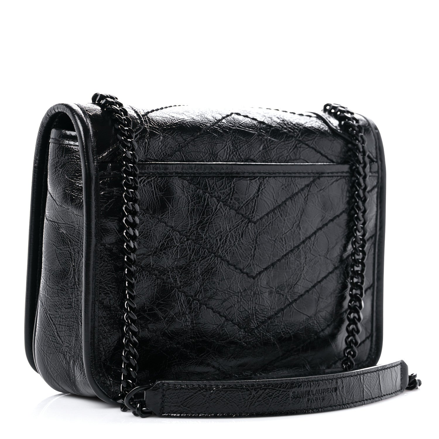 Saint Laurent Crinkled Calfskin Matelasse Monogram Niki Chain Wallet Black 3 of 9