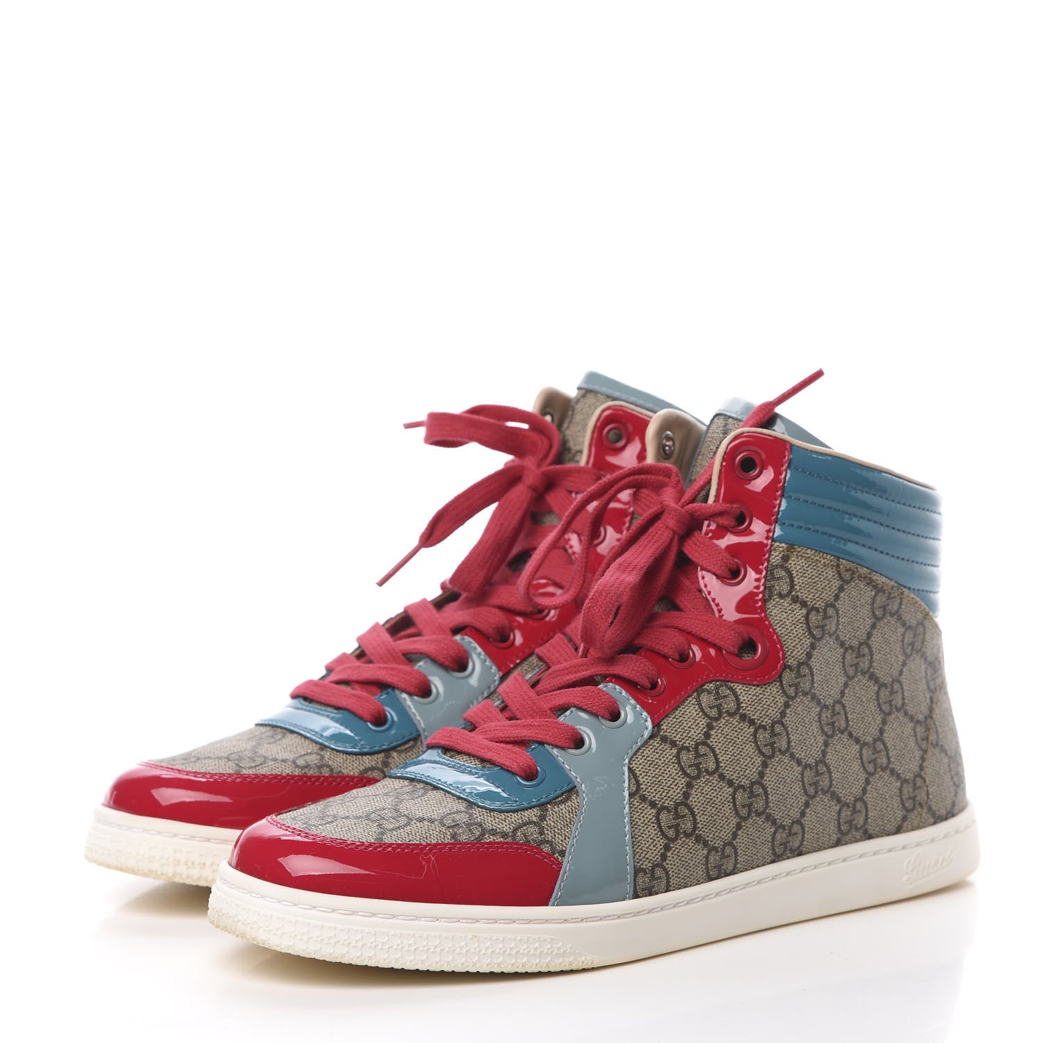 Gucci GG Supreme Monogram Patent Womens High Top Sneakers 40 Beige Pink Fuchsia Cyan 3 of 8