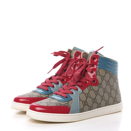 Gucci GG Supreme Monogram Patent Womens High Top Sneakers 40 Beige Pink Fuchsia Cyan 3 of 8