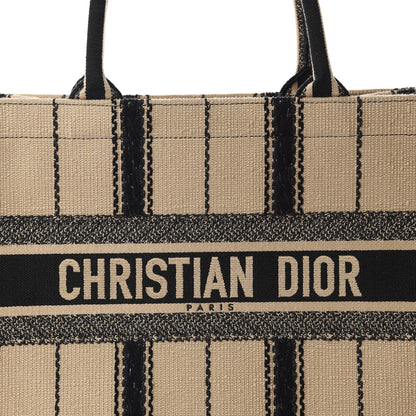 Christian Dior Canvas Embroidered Medium Bayadere Book Tote Black Beige 11 of 11