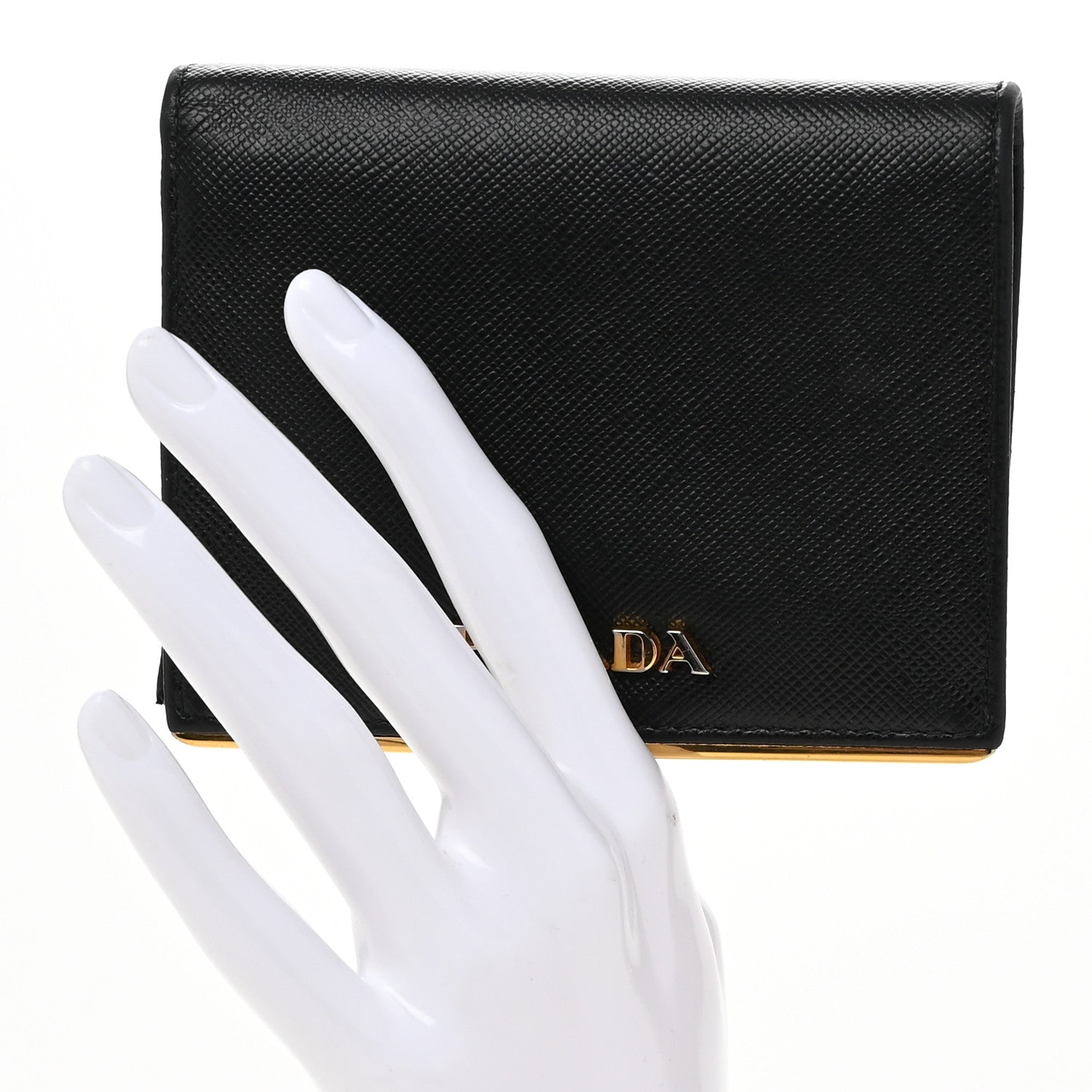 Prada Saffiano Metal Bi-Fold Wallet Black 2 of 11