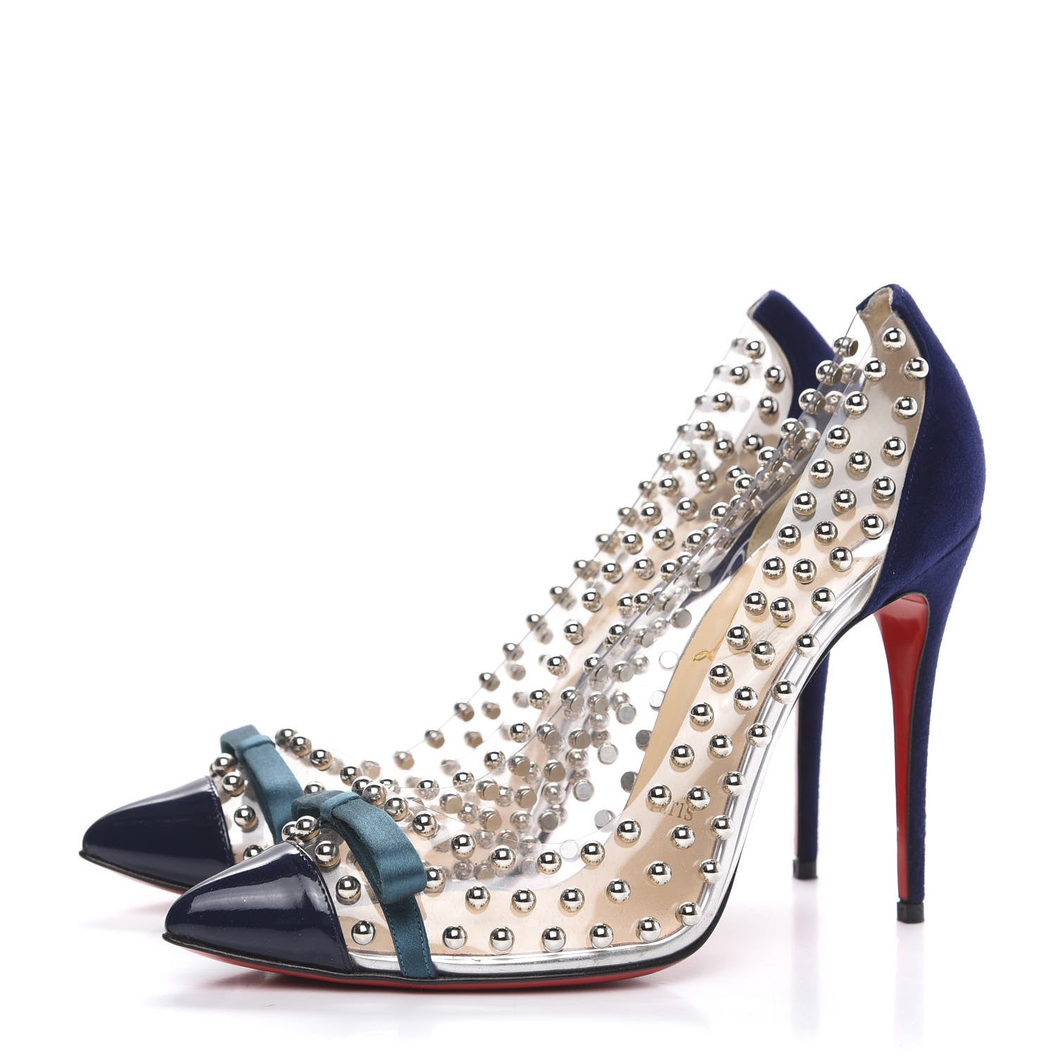 Christian Louboutin Suede Patent Studded Bille et Boule 100 Pumps 38 Navy 3 of 7