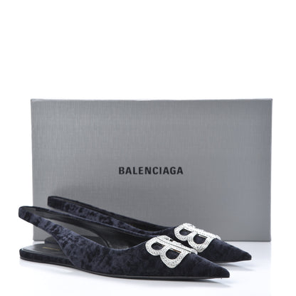 Balenciaga Velvet Crystal BB Knife Pointy Toe Slingback Flats 38.5 Black 11 of 11