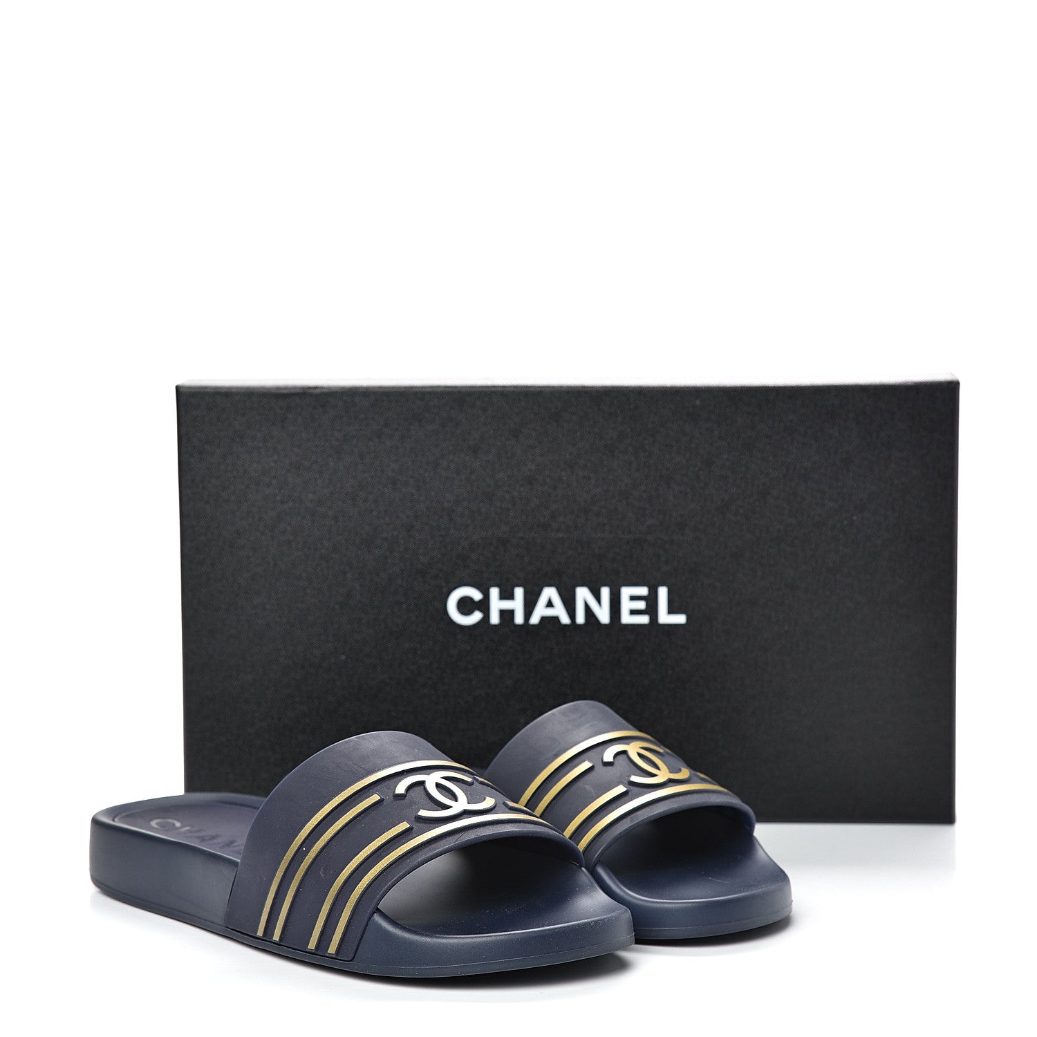 Chanel PVC CC Mules Sandals 39 Navy Gold 10 of 10