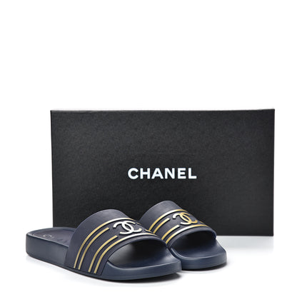 Chanel PVC CC Mules Sandals 39 Navy Gold 10 of 10