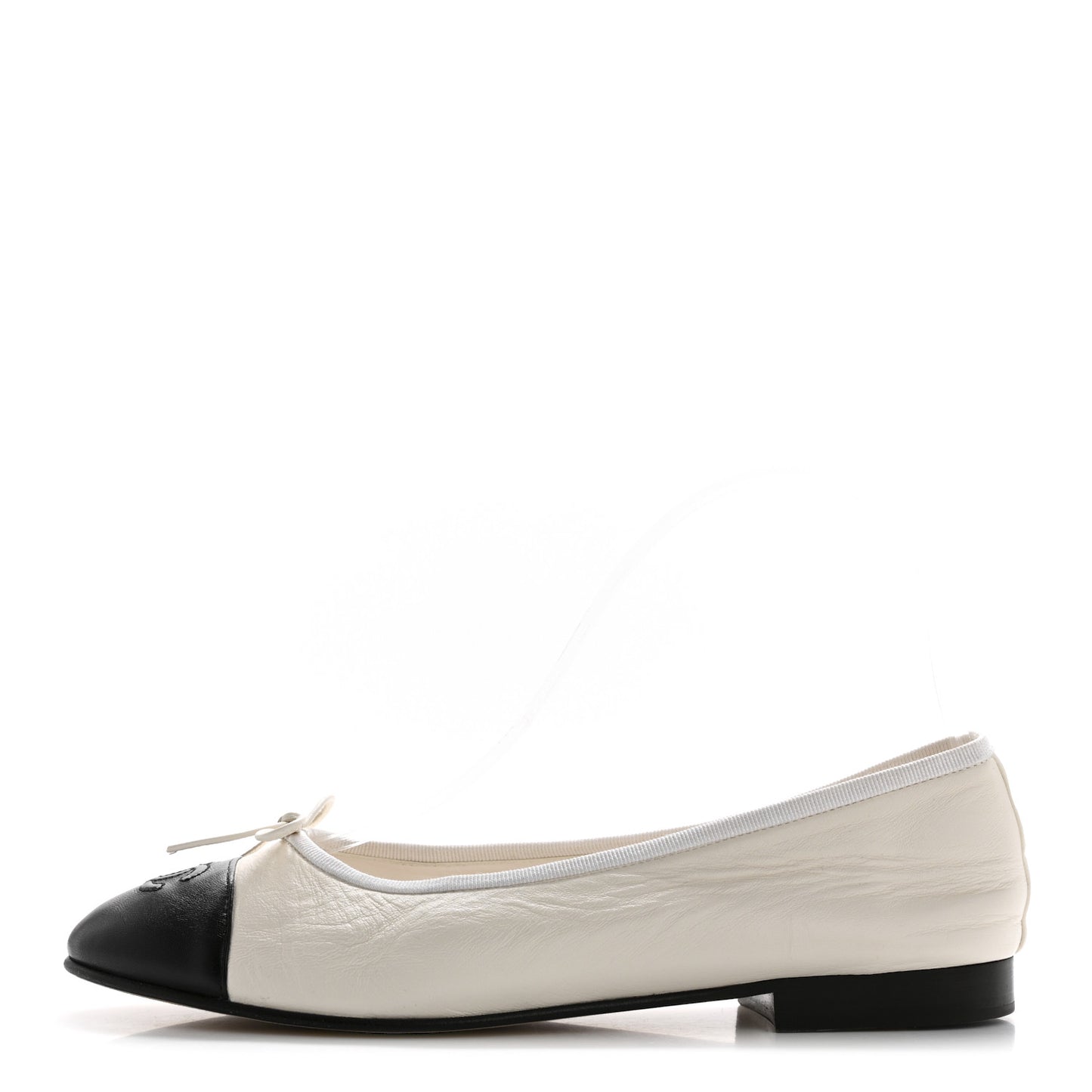 Lambskin Cap Toe CC Ballerina Flats 38.5 White Black