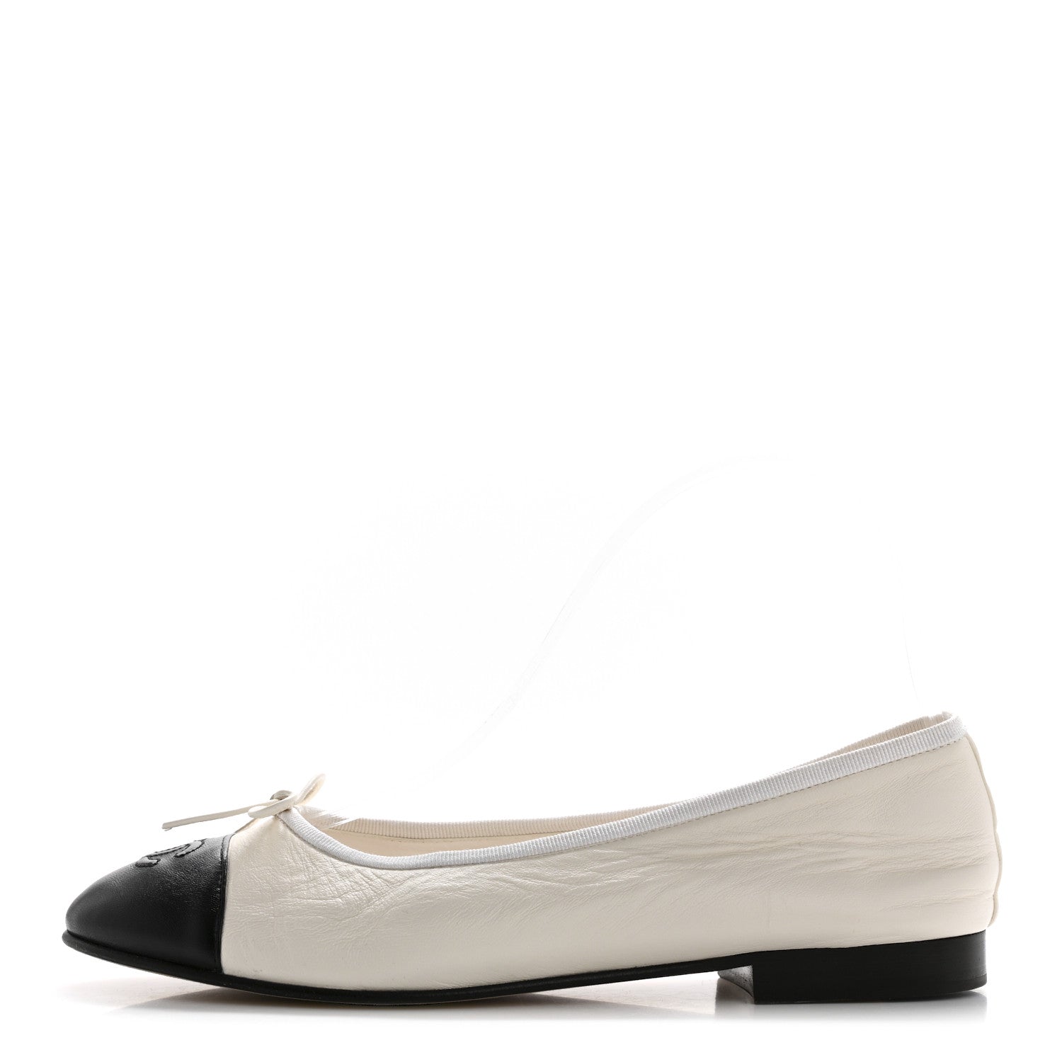 Chanel Lambskin Cap Toe CC Ballerina Flats 38.5 White Black 1 of 11