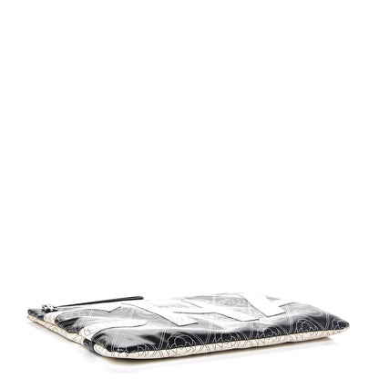 Chanel Coated Canvas Calfskin Camellia Printed Pouch Black Beige 4 of 9
