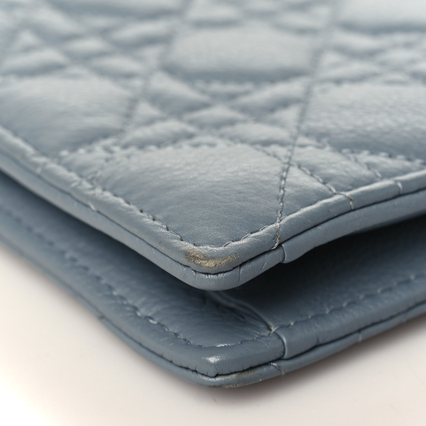 Calfskin Cannage Caro Zipped Pouch With Chain Cloud Blue