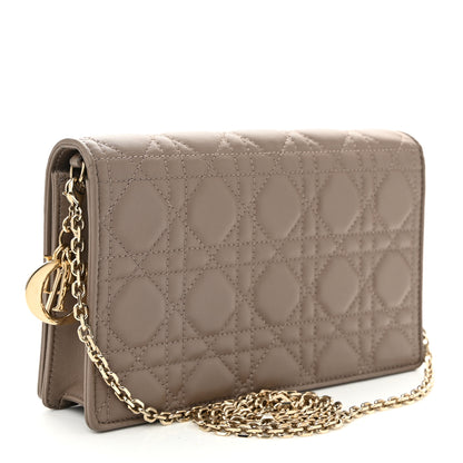 Christian Dior Lambskin Cannage Lady Dior Pouch Warm Taupe 3 of 10