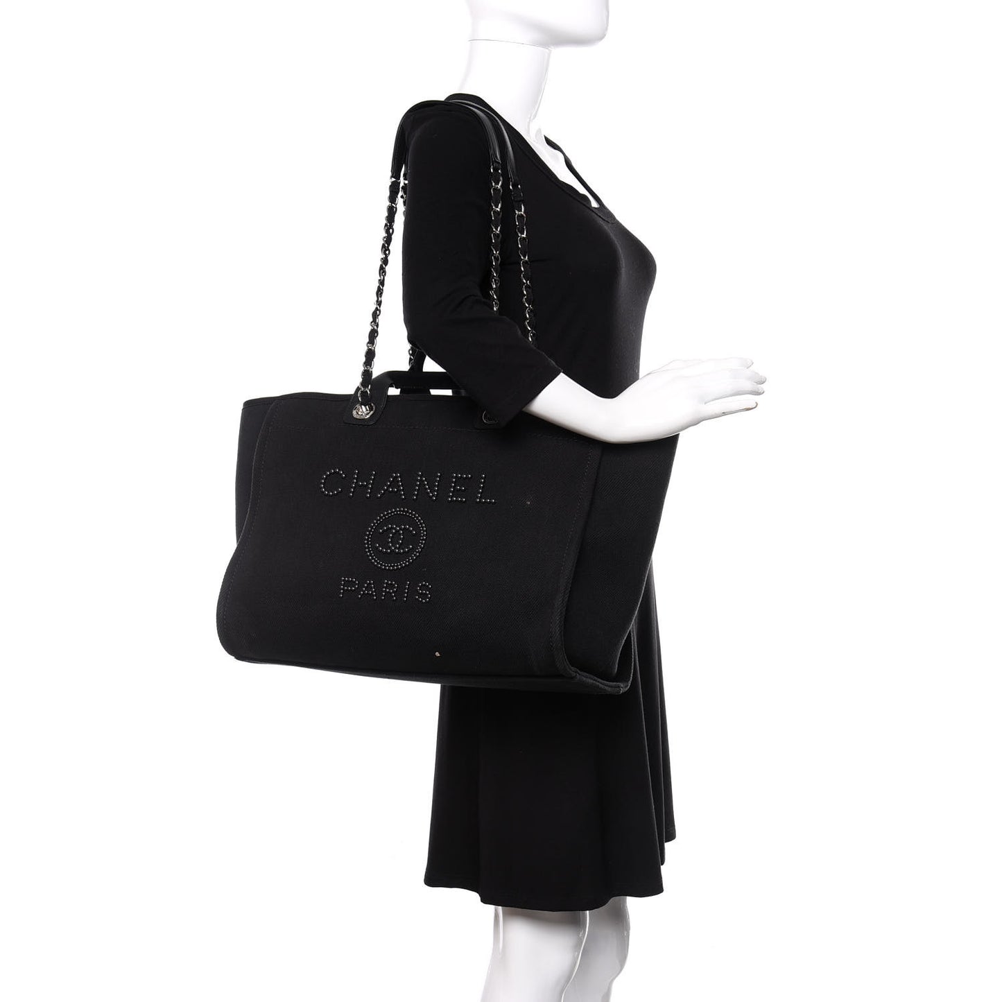 Canvas Pearl Medium Deauville Tote Black