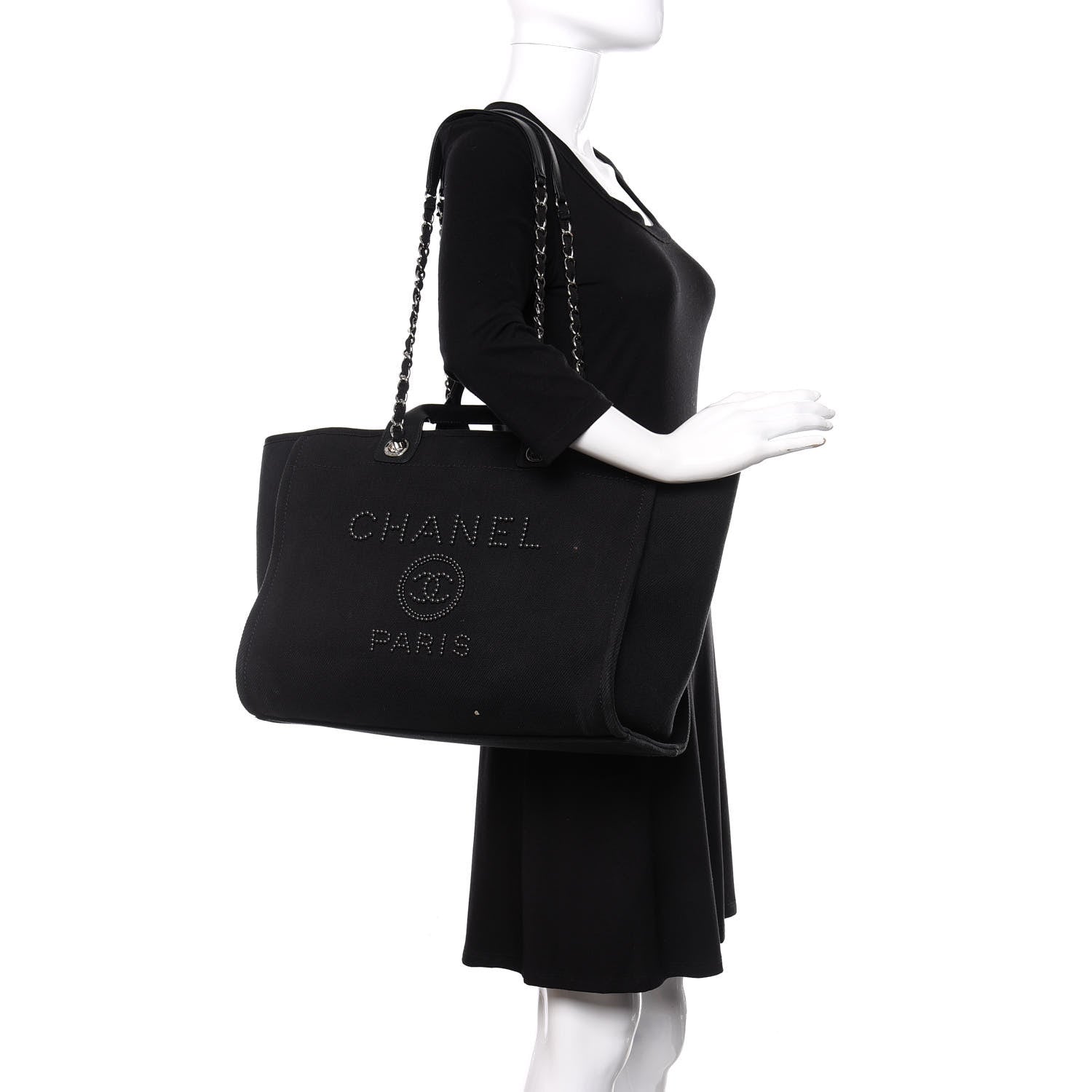 Chanel Canvas Pearl Medium Deauville Tote Black 2 of 14