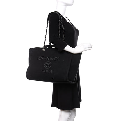 Chanel Canvas Pearl Medium Deauville Tote Black 2 of 14