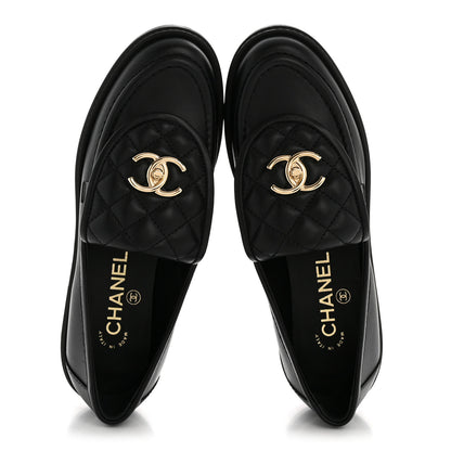 Chanel Lambskin Quilted CC Turnlock Loafers 37 Black 2 of 9